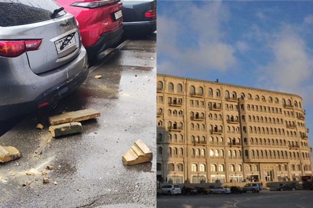 “AMAY” ticarət mərkəzinin binası piyadalar üçün ölüm saçır - FOTO