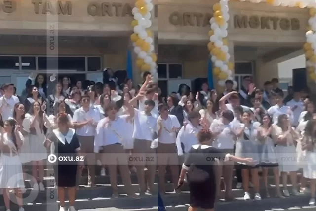 Samuxda məktəb direktoru şagirdlərlə birgə 