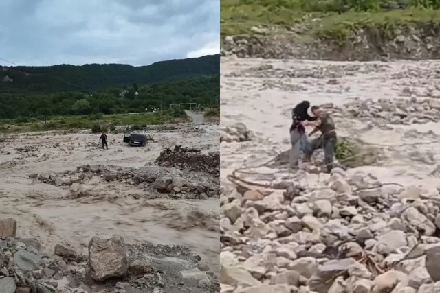 Şamaxıya sel gəldi, adamlar avtomobildə köməksiz qaldılar