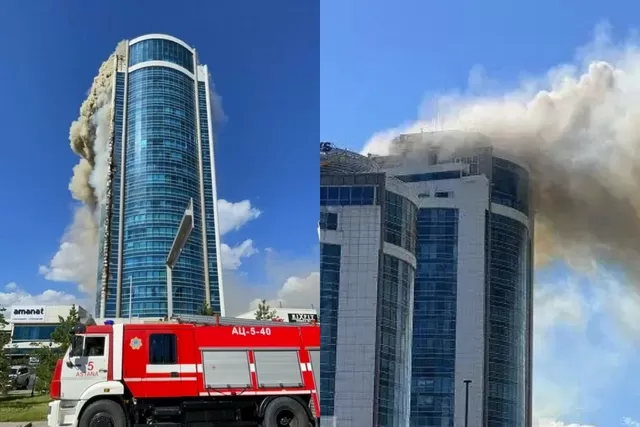 Astanada çoxmərtəbəli yaşayış binası yanır