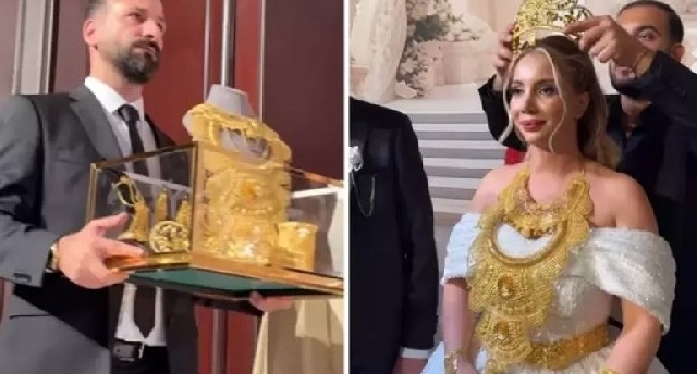 Möhtəşəm toy GÜNDƏM OLDU: Qızılları daşımaqda çətinlik çəkdi - FOTOLAR